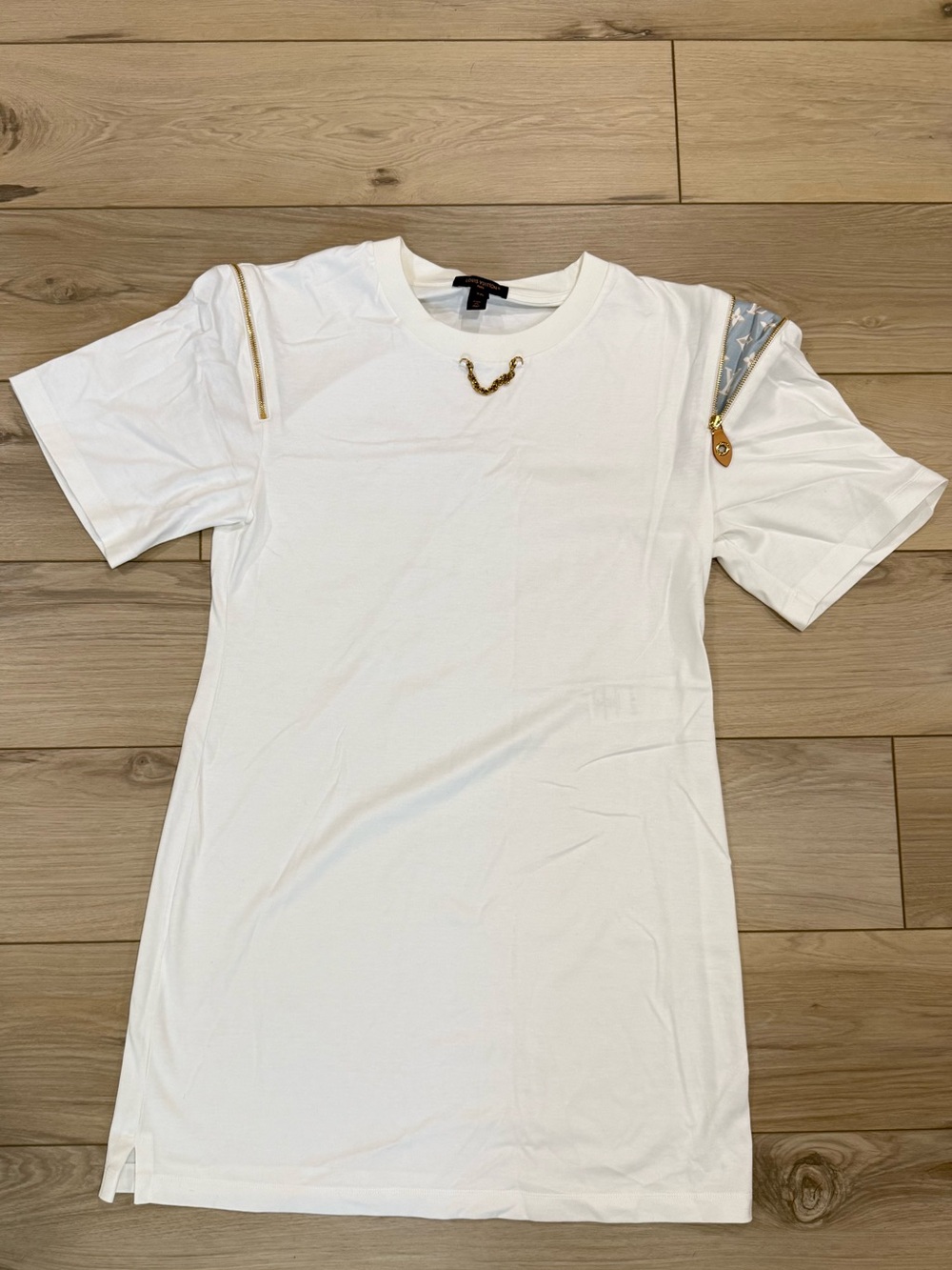 Louis Vuitton White Tee with Gold Chain Accent
